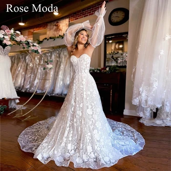 Розовые Модные свадебные платья со съемными длинными рукавами из кружева Шантильи на заказ