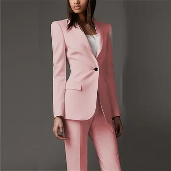 Розовые женские деловые однотонные брючные костюмы, официальные офисные женские комплекты из 2 предметов, женская приталенная мода на одной пуговице, сшитая на заказ