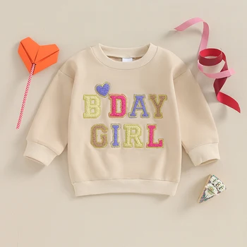 Рубашка на день рождения для малышей, мальчиков и девочек, милая толстовка с вышивкой буквами, топы с круглым вырезом и длинным рукавом, наряд на день рождения