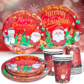 С Рождеством Одноразовая посуда Рождественские украшения для дома 2022 Рождественский орнамент Рождественский подарок Navidad Новый год 2023