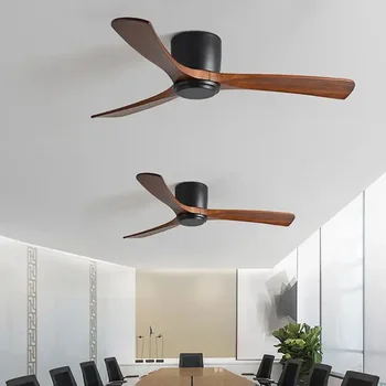 Самый продаваемый светодиодный вентилятор из массива дерева в простом стиле для семейной гостиной, столовой, бесшумный потолочный вентилятор