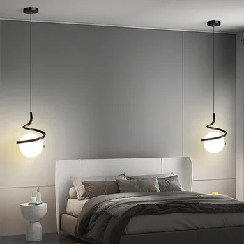 Светодиодный стеклянный светильник Минималистичные Черные Золотые Белые подвесные светильники с одной головкой, прикроватные тумбочки для спальни, светильники для гостиной, блеск