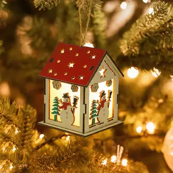 Светящийся деревянный дом Подвесные праздничные подарки настенные украшения Освещенные аксессуары для празднования Рождественского деревенского фестиваля