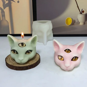 Силиконовая форма для свечей с Кошачьей головой, 3D Форма для мыла животных, Гипсовая Смола, Набор для изготовления декоративных поделок 