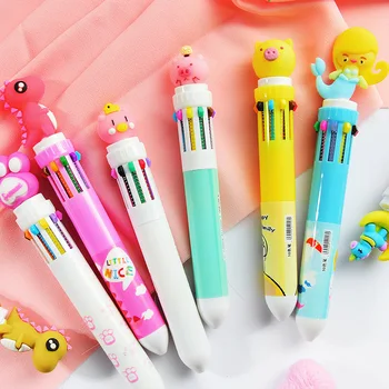 Симпатичная 10-цветная выдвижная шариковая ручка в форме животного, ручка-единорог, челночные ручки