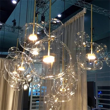 Скандинавская современная люстра с прозрачными стеклянными пузырьками, осветительный столб, светодиодная подвесная лампа для гостиной, декор в помещении, подвесной светильник