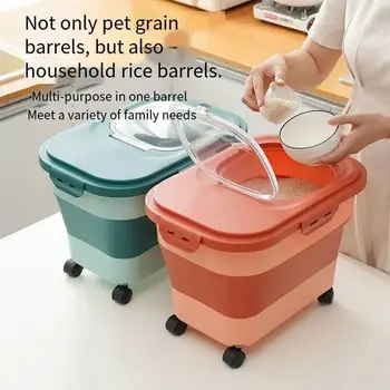 Складной ящик для хранения риса Большой емкости, герметичный влагостойкий контейнер для хранения корма для собак, Складной контейнер для корма для домашних животных дома