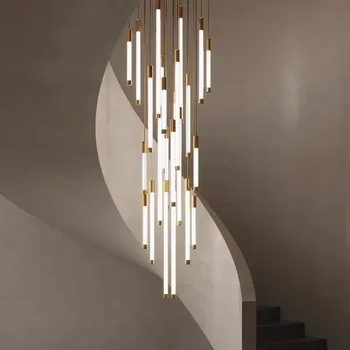 Современная светодиодная люстра для лестницы Роскошный Новый дизайн, внутренняя отделка, гостиная, вестибюль, Золотая подвесная лампа, длинный светильник для фойе