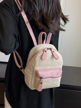 Соломенный женский рюкзак с нишевым дизайном, летний маленький рюкзак 2023 года, мини-ранец для школы