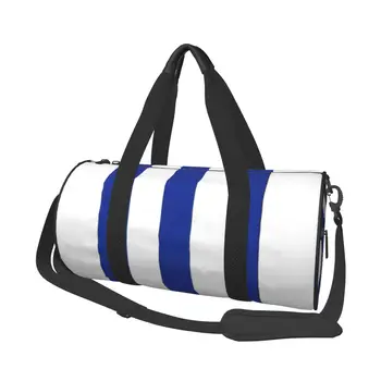 Спортивные сумки в синюю и белую полоску Футбольная крутая спортивная сумка большой емкости Портативная мужская Женская сумка для тренировок Графическая сумка для фитнеса