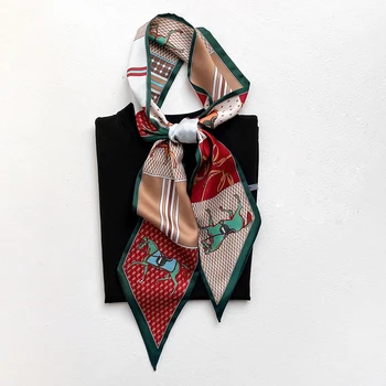 Стильный маленький длинный шарф из искусственного саржевого шелка для женщин, сумка с рисунком лошади, лента для волос, шляпа, дорожный шарф, летнее платье, пояс