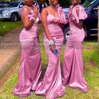 Темно-розовые длинные платья-футляры для подружек невесты на тонких бретельках, Женское Свадебное платье-русалка на заказ, платье подружки невесты