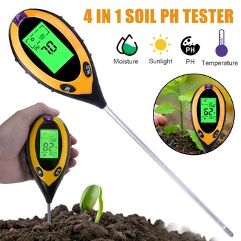 Тестер PH-метра почвы, измеритель влажности почвы, измерение температуры, Анализ интенсивности солнечного света, Тест кислотности почвы 4 В 1