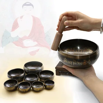 Тибетская Поющая Чаша с Ручным молотком Набор из 7 Звуковых Чаш для медитации 8,5 см-17,5 см Ручной работы в Непале для Исцеления и осознанности