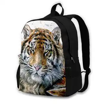Тигр Акварель Хищник 3D Дизайн печати Рюкзак Повседневная сумка Тигр Животные Акварель Дикая Кошка Графика Дикая природа Бенгалия