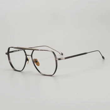 Титановая Модная Авиационная оправа для очков ручной работы для мужчин и женщин, Фирменный дизайн, Винтажные очки с двойным лучом, очки для оптической близорукости