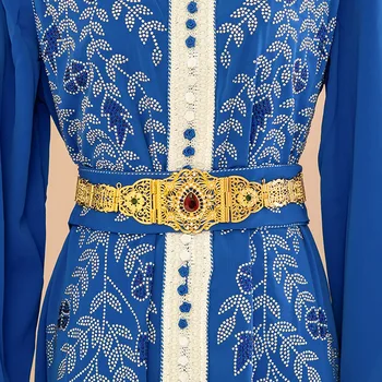 Украшения из Марокко, женский пояс для кафтана, позолоченный Шикарный пояс для платья невесты с кристаллами, Цветочная цепочка на талии, украшения для тела из Алжира