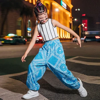 Уличная одежда в стиле хип-хоп для девочек, летний костюм для уличных танцев, жилет, свободные брюки, костюм для занятий джазовыми танцами, YS1875