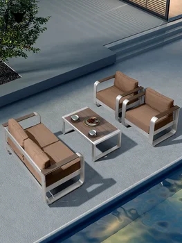 Уличный диван для отдыха, стол для переговоров и стул в американском стиле из алюминиевого сплава, легкий роскошный внутренний дворик для балкона-террасы