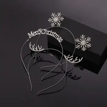 Хрустальная Рождественская повязка на голову, модные стразы, рога лося, хрустальная повязка на голову, Веселое Рождественское украшение для волос в виде снежинки для девочек