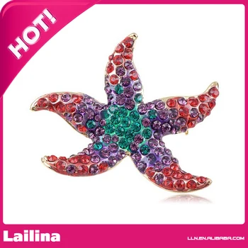 Хрустальные элементы, Малиново-фиолетовая брошь-булавка в виде морской звезды
