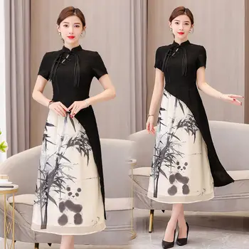 Черное Улучшенное Женское платье Cheongsam 2023 Высокого Качества С Короткими Рукавами, Темпераментное Повседневное Винтажное Платье В Китайском Национальном Стиле Eelgant Z374