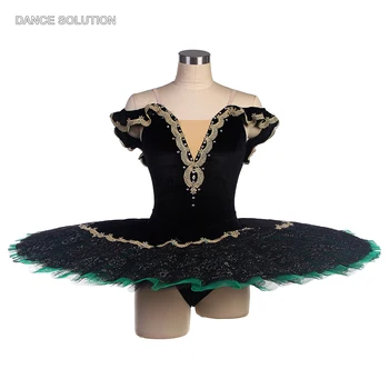 Черное балетное платье-пачка с Открытыми плечами и кружевной отделкой, Профессиональные балетные костюмы для взрослых и детей, конкурсные пачки BLL551