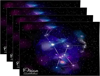 Черные салфетки с созвездием Ориона, фиолетовые астрономические коврики для обеденного стола, льняные теплоизоляционные коврики для стола 12x18, 4 шт.