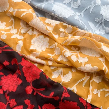 Шифоновая Жаккардовая ткань с цветочным узором, цветочная жаккардовая ткань из полиэстера, женская рубашка 