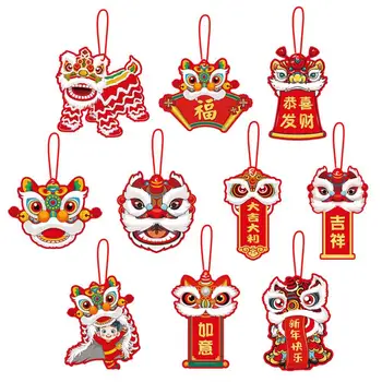 Элегантный Подвесной Декор в виде Льва Китайский Новый Год 2024 10 Подвесных Украшений для Танца Льва для Комнатных Растений Год Весны Дракона