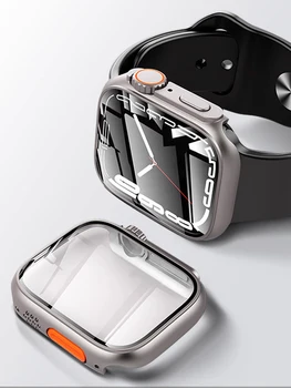 для Apple Watch Case 45 мм 41 мм 44 мм 40 мм защитная пленка для экрана Из закаленного Стекла Обновление внешнего вида Ultra iWatch Series 8 9 7 SE SE 6 5