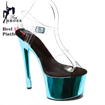 каблуки для женщин, позолоченный каблук, водонепроницаемая платформа, сандалии из ПВХ 17 см, женские туфли для танцев на шесте на тонком каблуке с ремешком и пряжкой, красное серебро