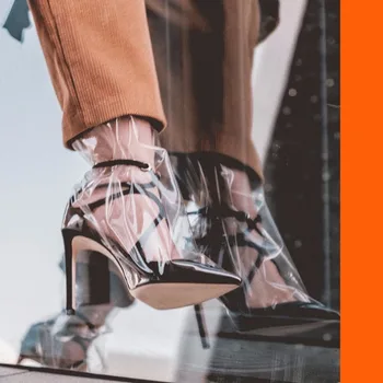 туфли-лодочки женская обувь из прозрачного ПВХ Пикантные туфли-лодочки на высоком каблуке с ремешком на щиколотке, вырезанным острым носком, женские свадебные желейные туфли для подиума